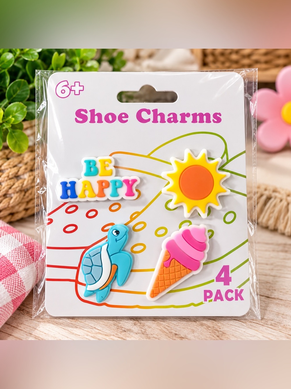 Kids Shoe Charms 4-Pack - Pink, Yellow, Blue, Orange